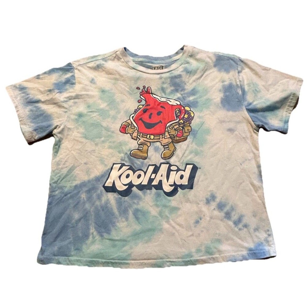 Kool-Aid Man Tie-Dye Graphic Tee Juniors L 11/13 Blue White Retro 2021 Shirt